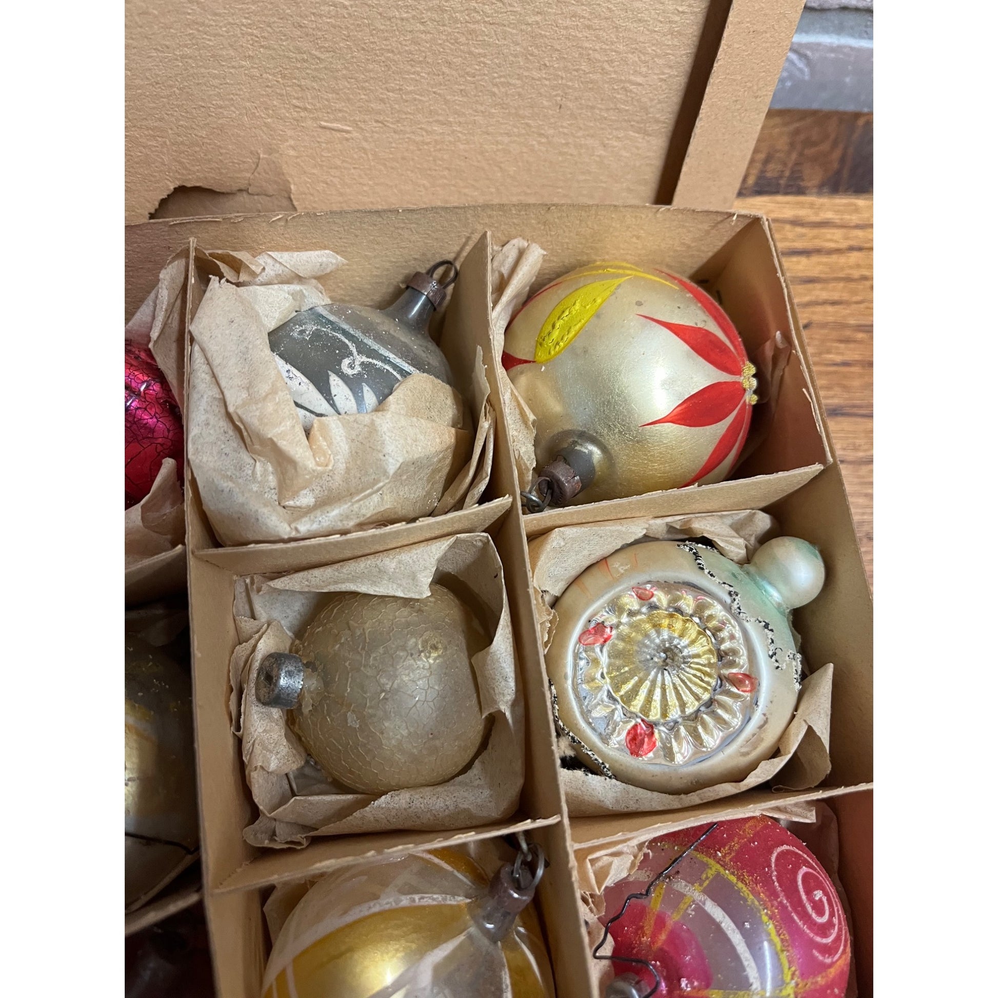Vintage c1930s Box of German Hand Blown Christmas Ornaments