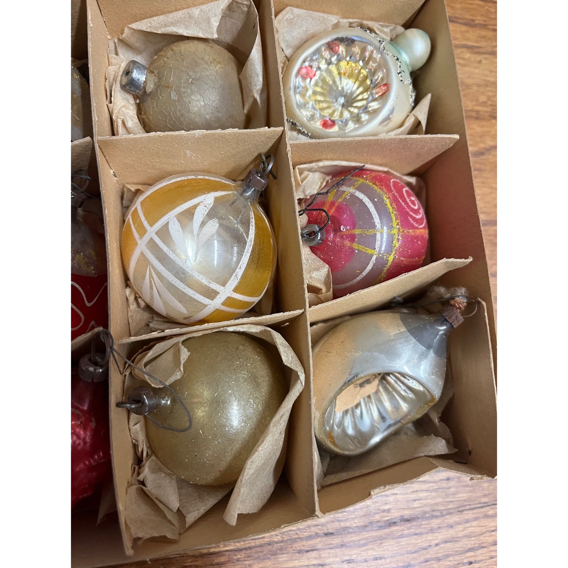 Vintage c1930s Box of German Hand Blown Christmas Ornaments