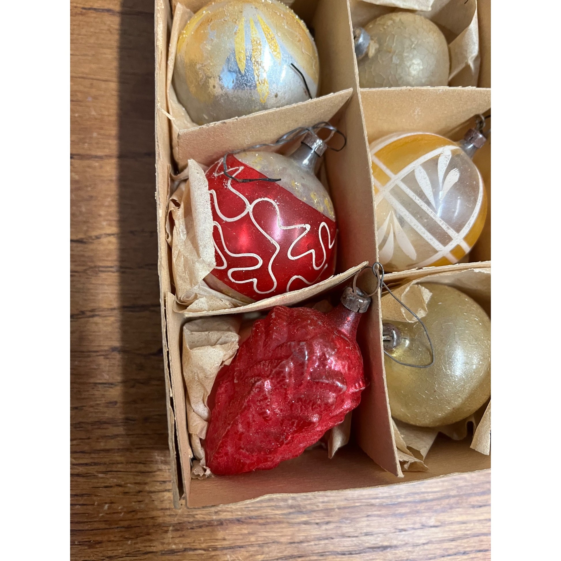 Vintage c1930s Box of German Hand Blown Christmas Ornaments