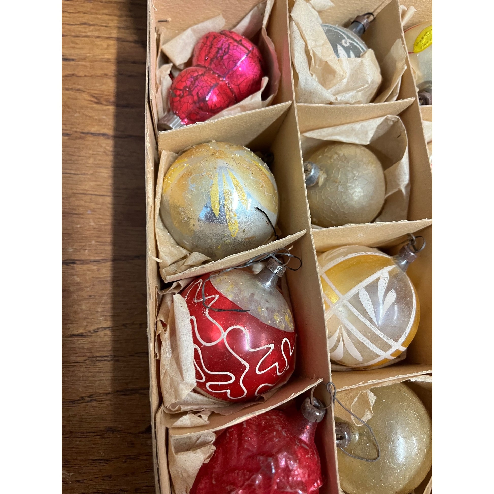 Vintage c1930s Box of German Hand Blown Christmas Ornaments