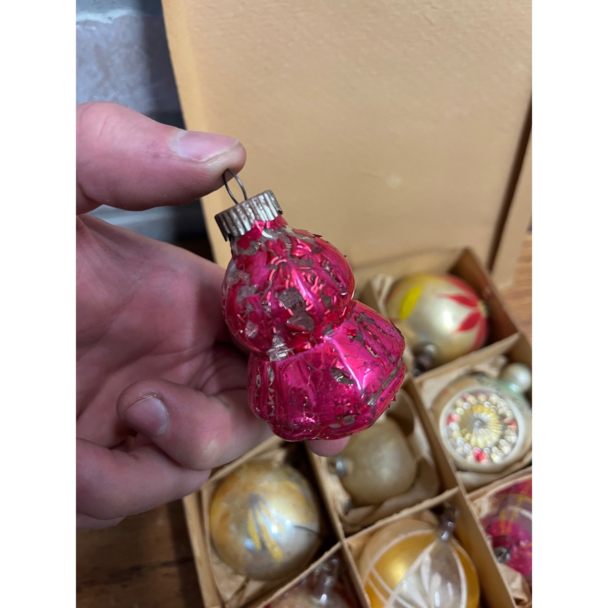Vintage c1930s Box of German Hand Blown Christmas Ornaments