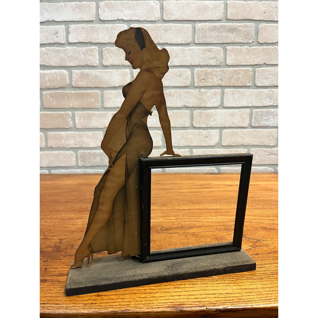 RARE Vintage 1930s Art Deco Sexy Pinup Girl Wooden Diecut Photo Picture Frame