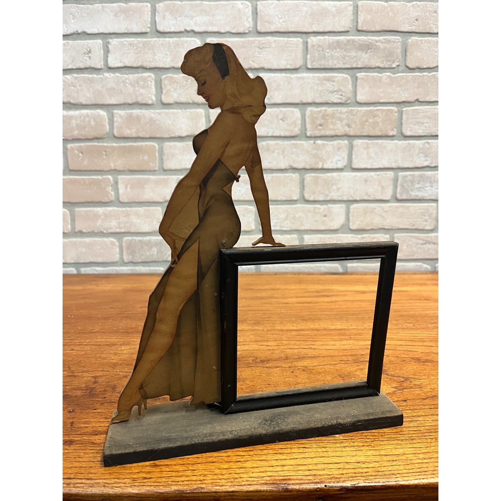RARE Vintage 1930s Art Deco Sexy Pinup Girl Wooden Diecut Photo Picture Frame