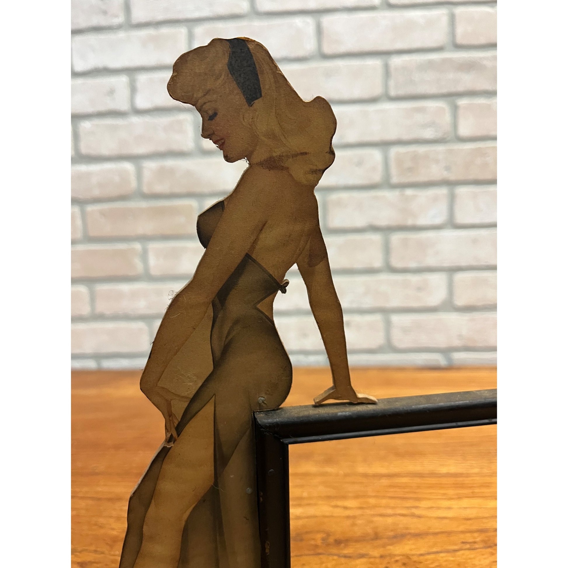 RARE Vintage 1930s Art Deco Sexy Pinup Girl Wooden Diecut Photo Picture Frame