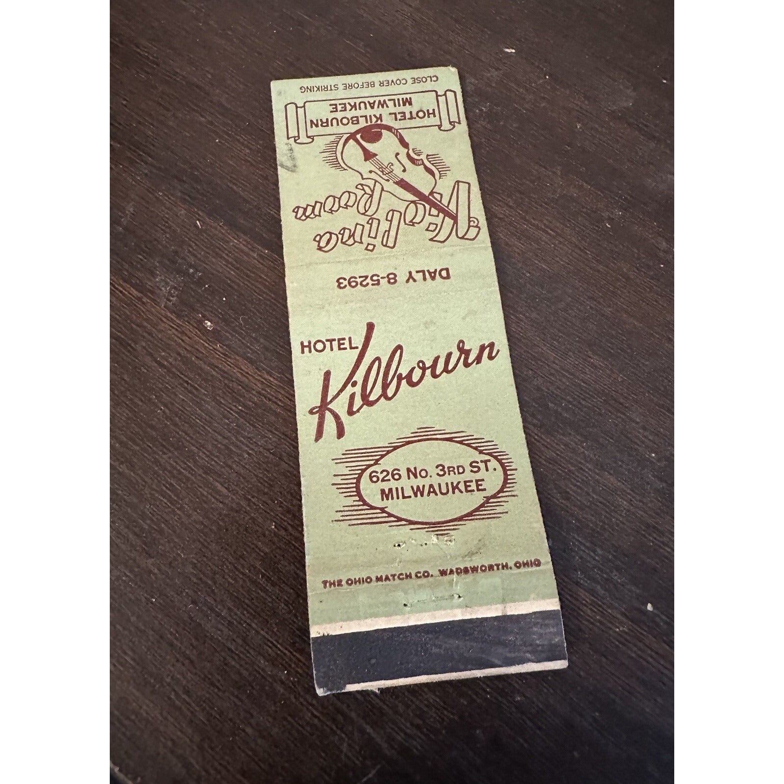 Vintage 1940s Hotel Kilbourn Advertising Matchbook Milwaukee Wis Violin Room
