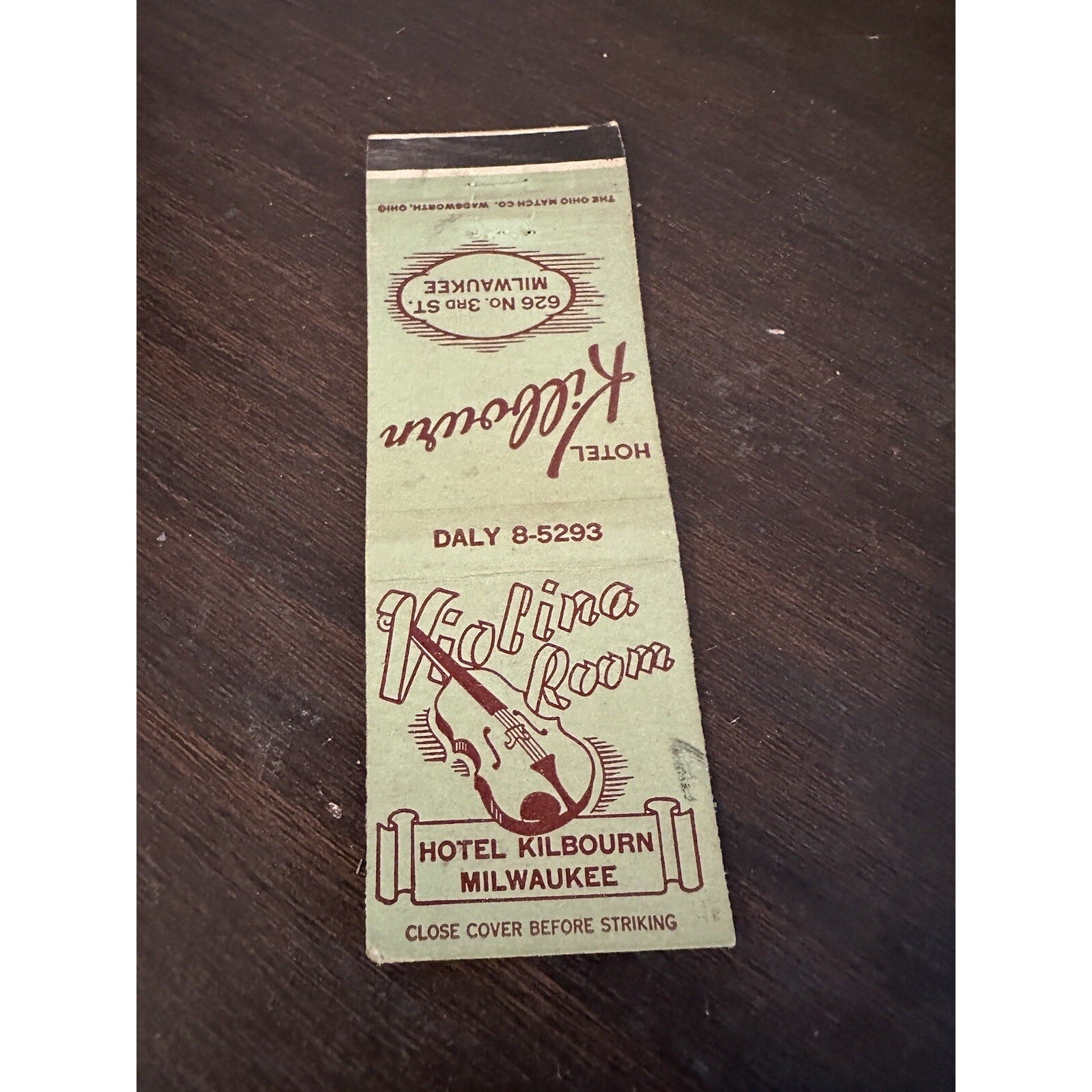 Vintage 1940s Hotel Kilbourn Advertising Matchbook Milwaukee Wis Violin Room