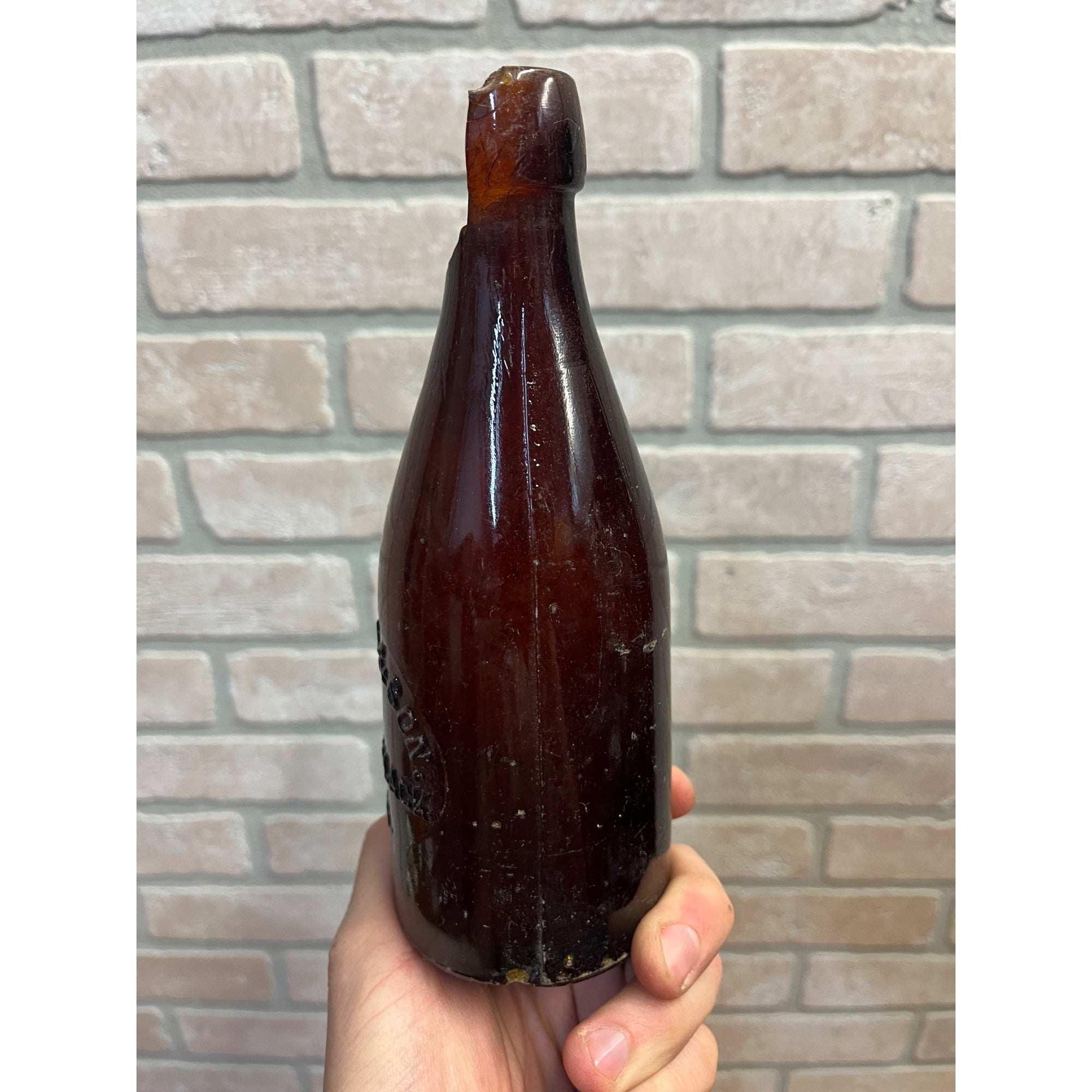 Antique A Engel & Son Fond du Lac Wis Amber Blob Top Beer Bottle Wisconsin