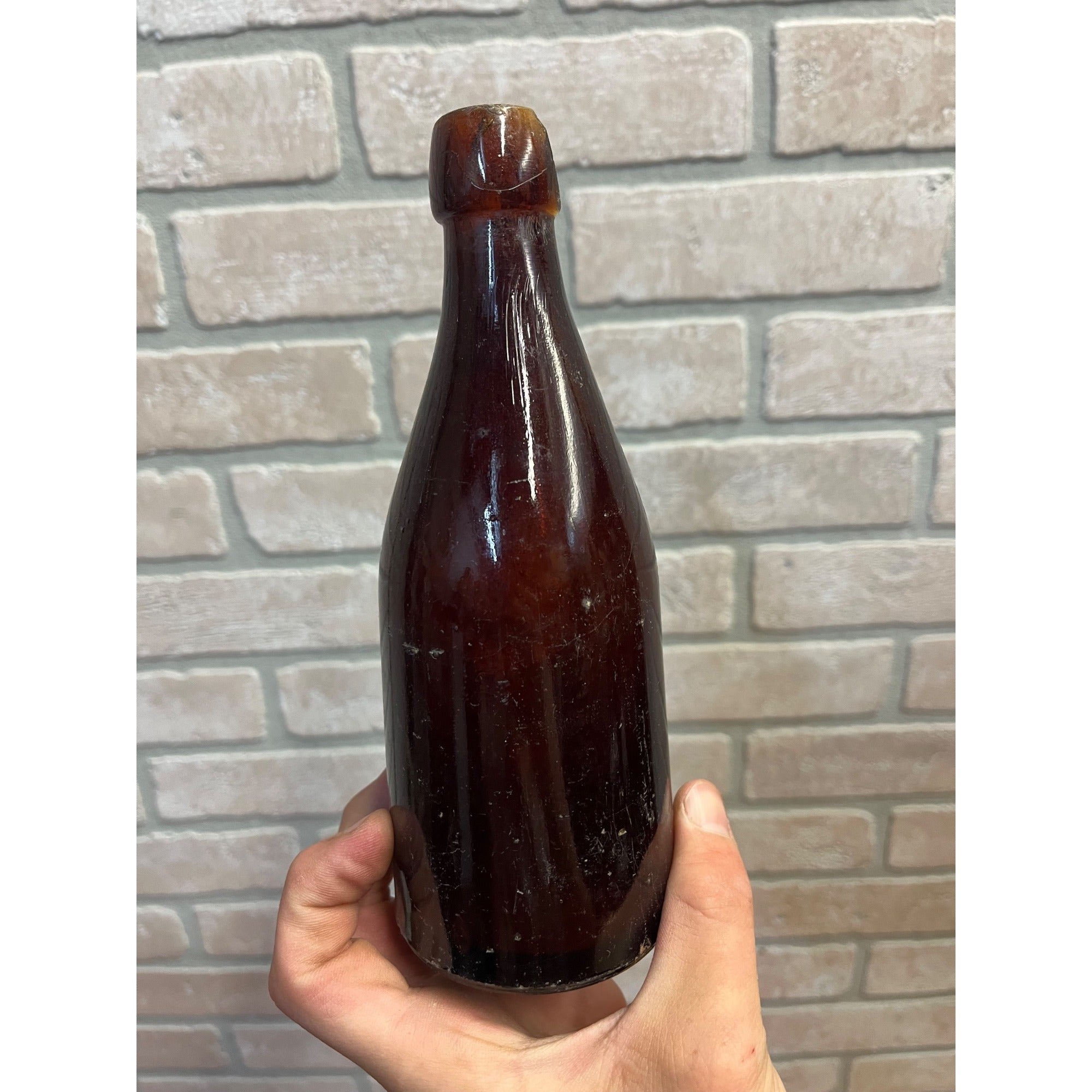 Antique A Engel & Son Fond du Lac Wis Amber Blob Top Beer Bottle Wisconsin