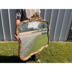 Antique 1900s Wooden Wall Mirror Gold Gilt Rocco Revivial Louis XV Shell Crest