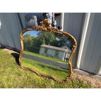 Antique 1900s Wooden Wall Mirror Gold Gilt Rocco Revivial Louis XV Shell Crest