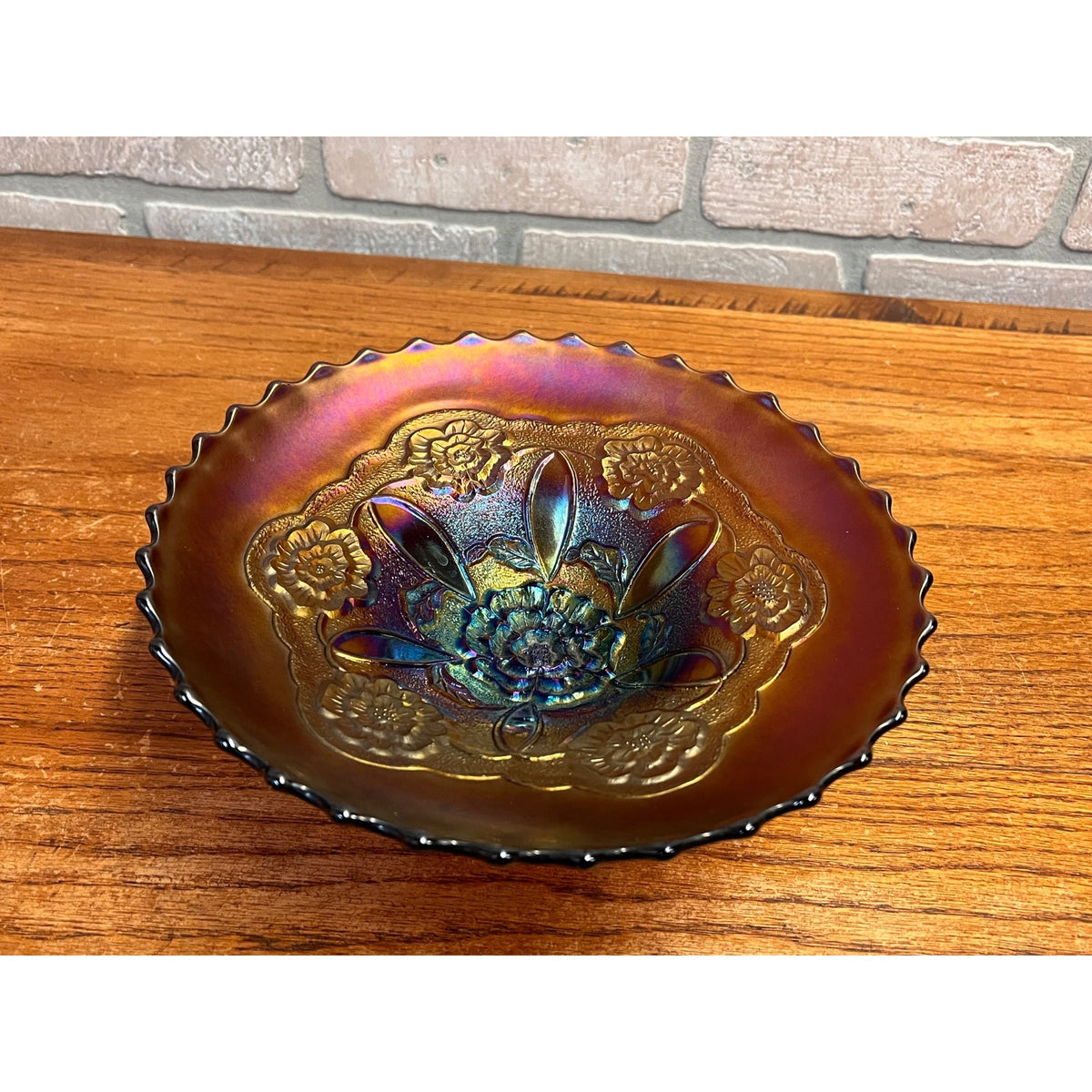 Antique Vintage Dugan Carnival Glass Amethyst Dome Shaped Bowl Double Stem Rose