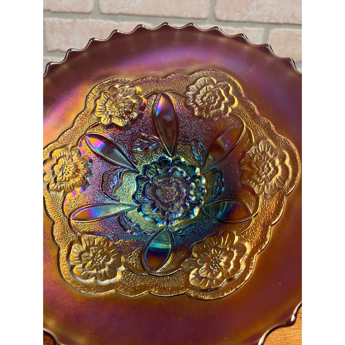 Antique Vintage Dugan Carnival Glass Amethyst Dome Shaped Bowl Double Stem Rose