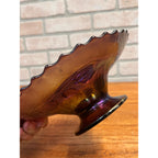 Antique Vintage Dugan Carnival Glass Amethyst Dome Shaped Bowl Double Stem Rose