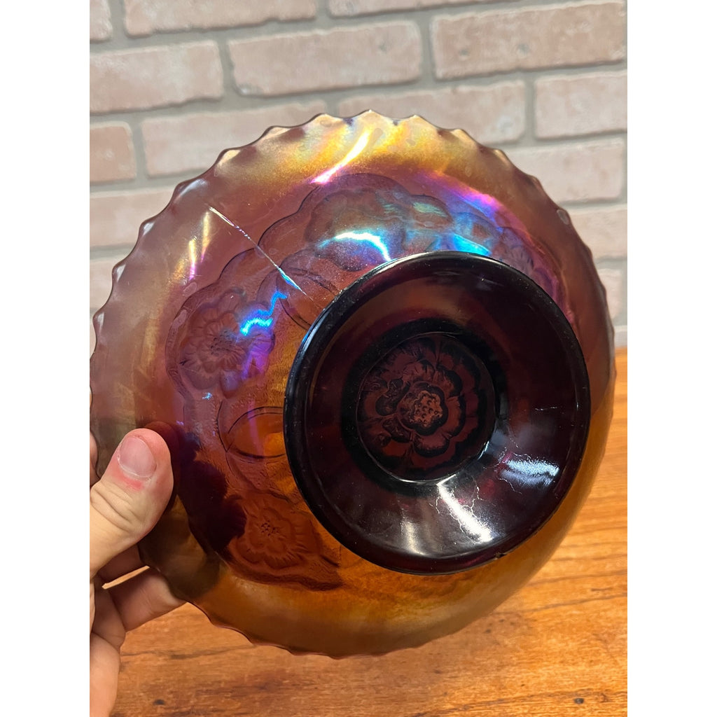Antique Vintage Dugan Carnival Glass Amethyst Dome Shaped Bowl Double Stem Rose