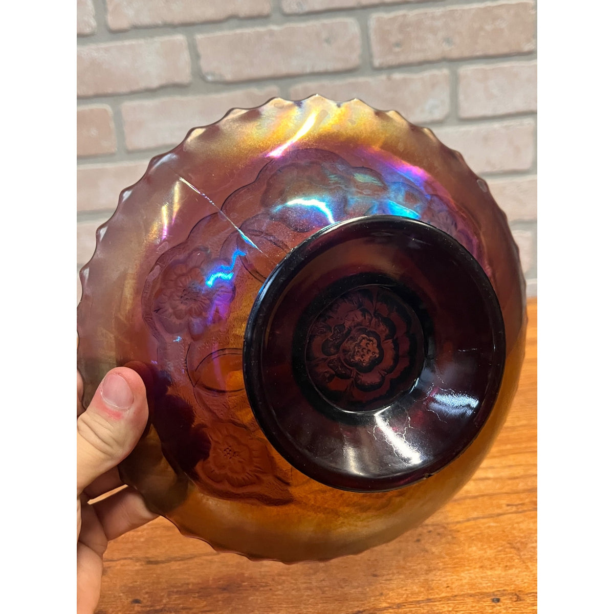 Antique Vintage Dugan Carnival Glass Amethyst Dome Shaped Bowl Double Stem Rose