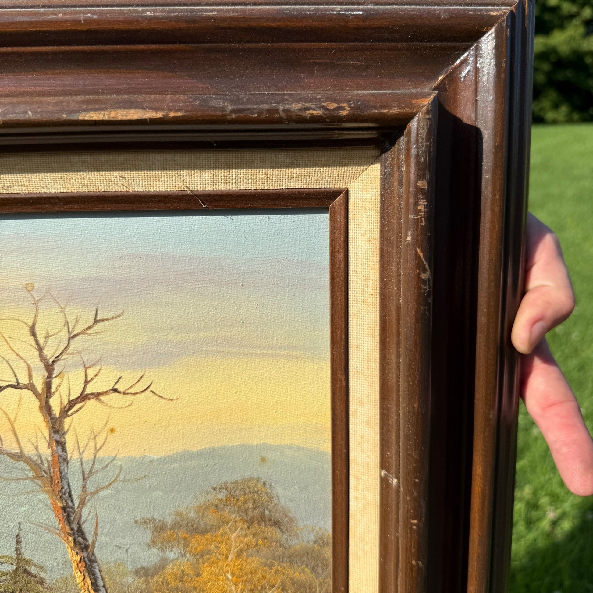 Vintage Mid-Century Oil on Canvas Framed Barn Painting Countryside Farm Scene
