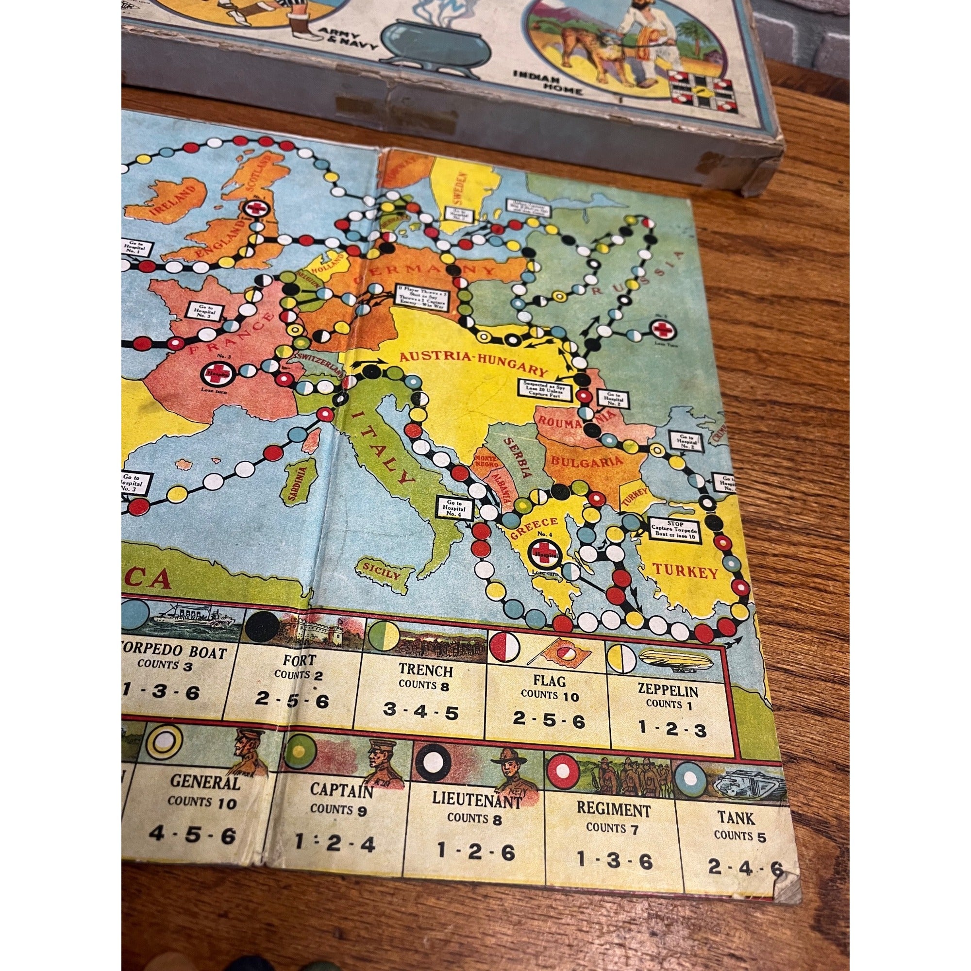 Antique 1920s Combination Board Games Army & Navy Indian Home Wilder Incomplete