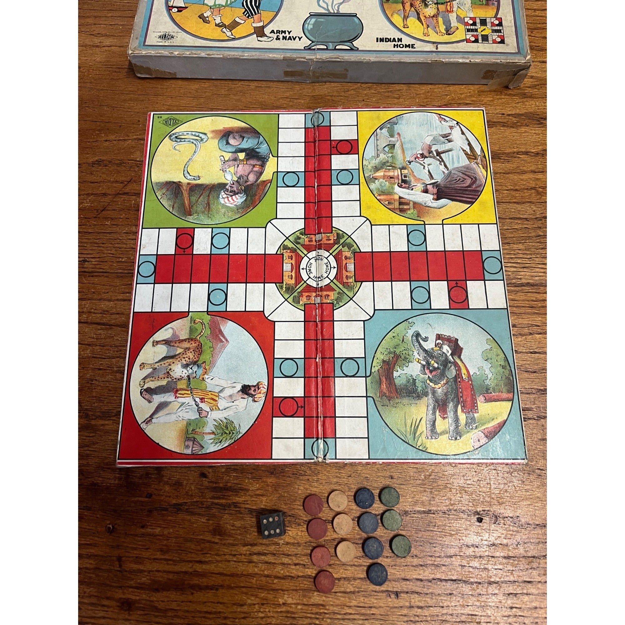 Antique 1920s Combination Board Games Army & Navy Indian Home Wilder Incomplete