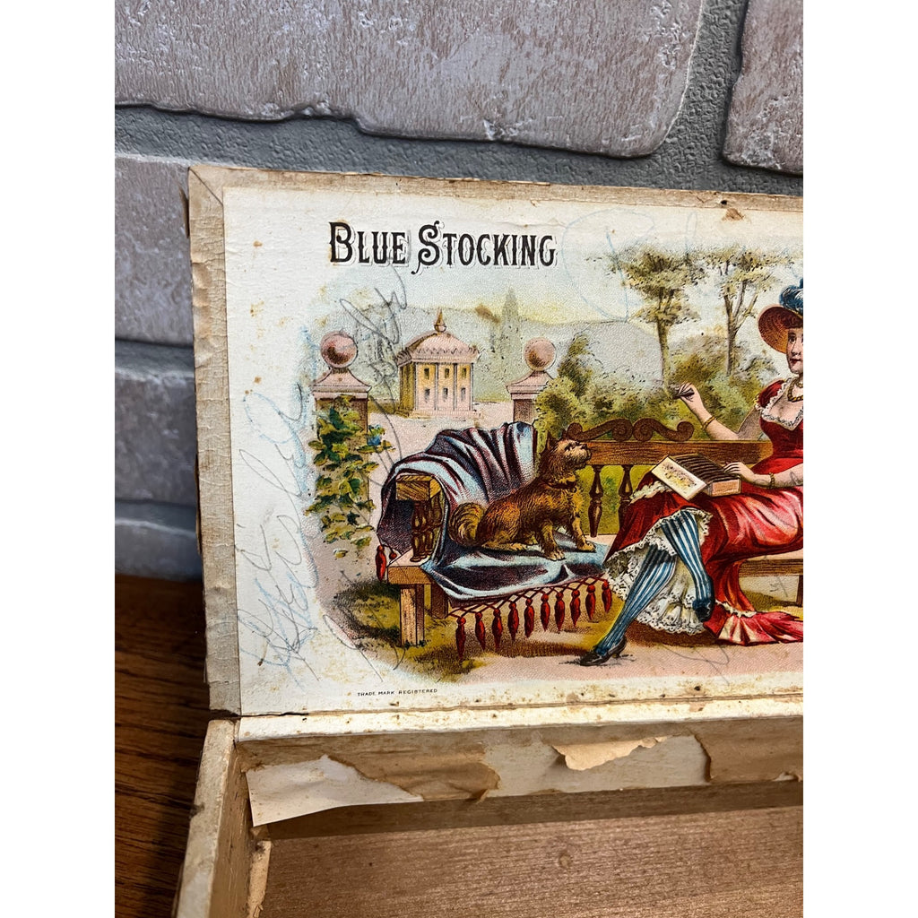 Vintage Blue Stocking Cigar Wooden Box Advertising Pennsylvania Store Display