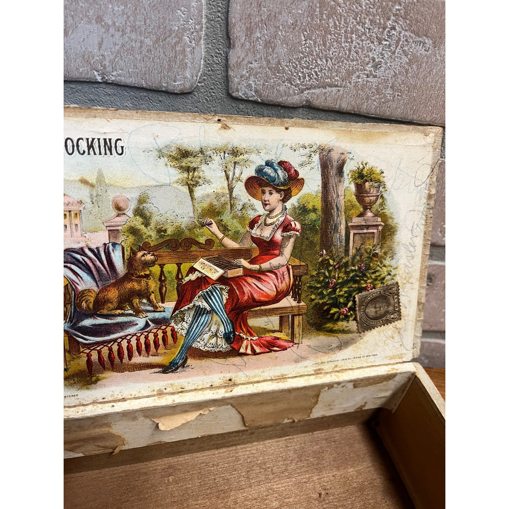 Vintage Blue Stocking Cigar Wooden Box Advertising Pennsylvania Store Display