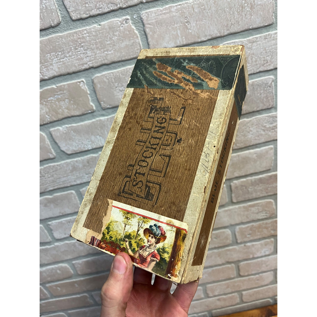 Vintage Blue Stocking Cigar Wooden Box Advertising Pennsylvania Store Display