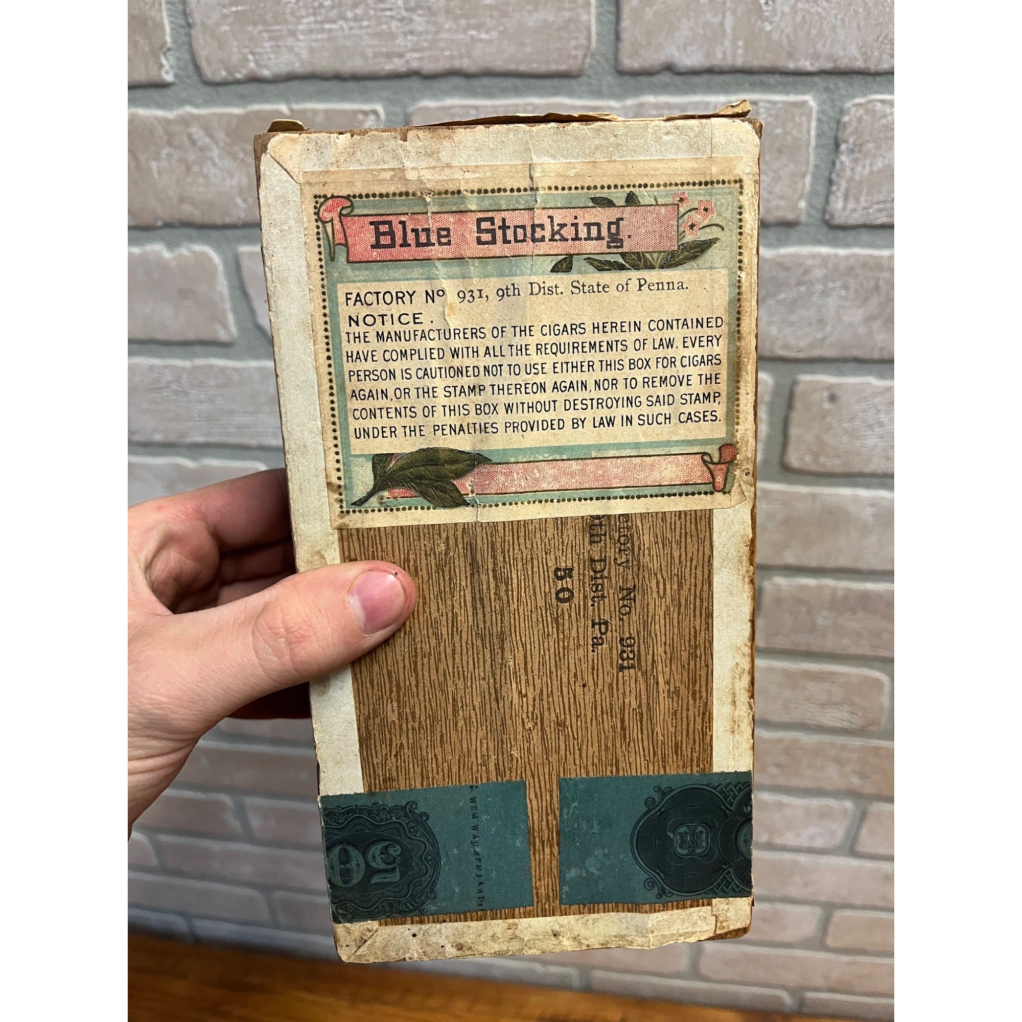 Vintage Blue Stocking Cigar Wooden Box Advertising Pennsylvania Store Display