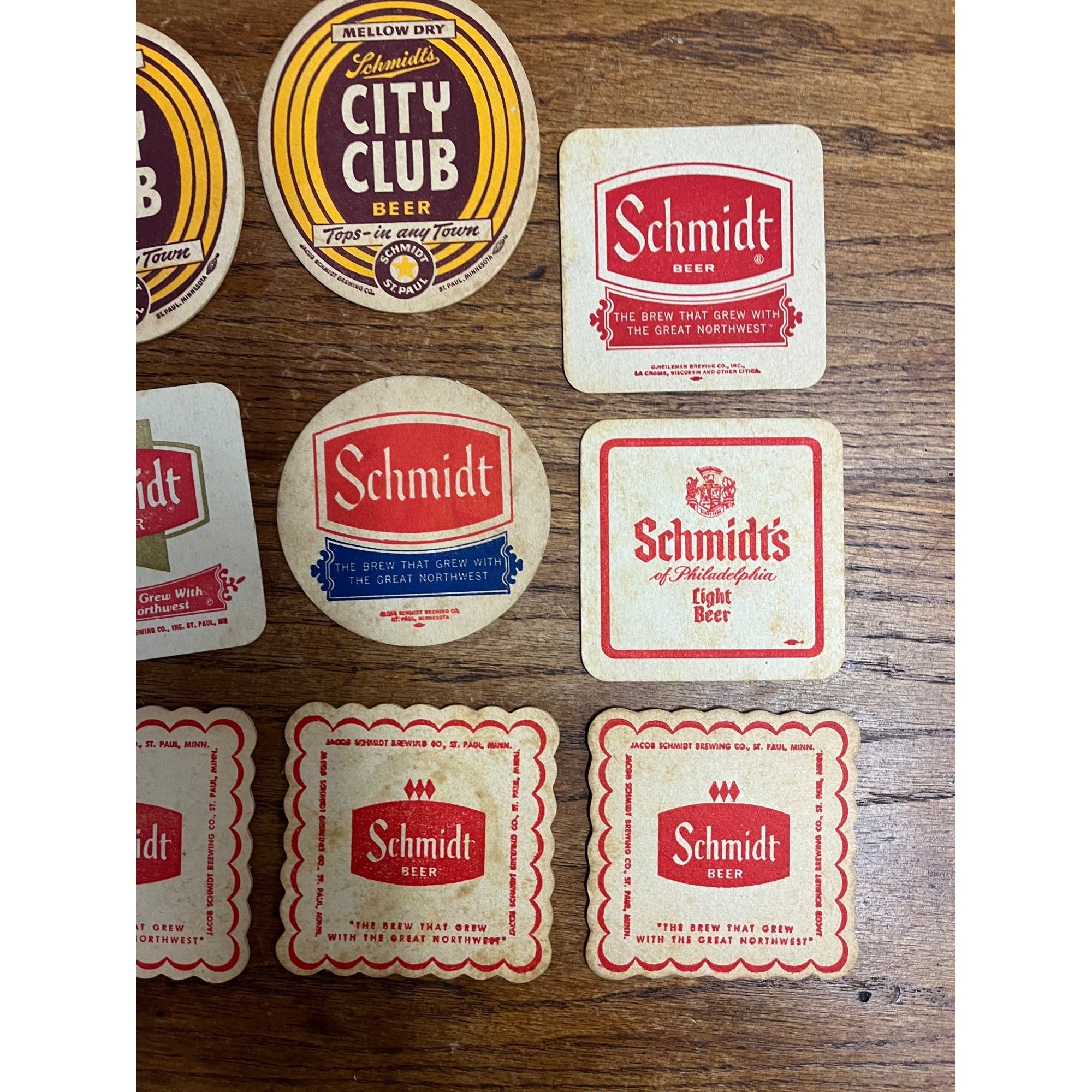 Vintage Schmidt's Beer Bar Coasters Lot City Club Red White ++