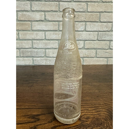 Vintage 1950s Pepsi Cola 12oz Glass Red White Soda Bottle - Winston Salem NC