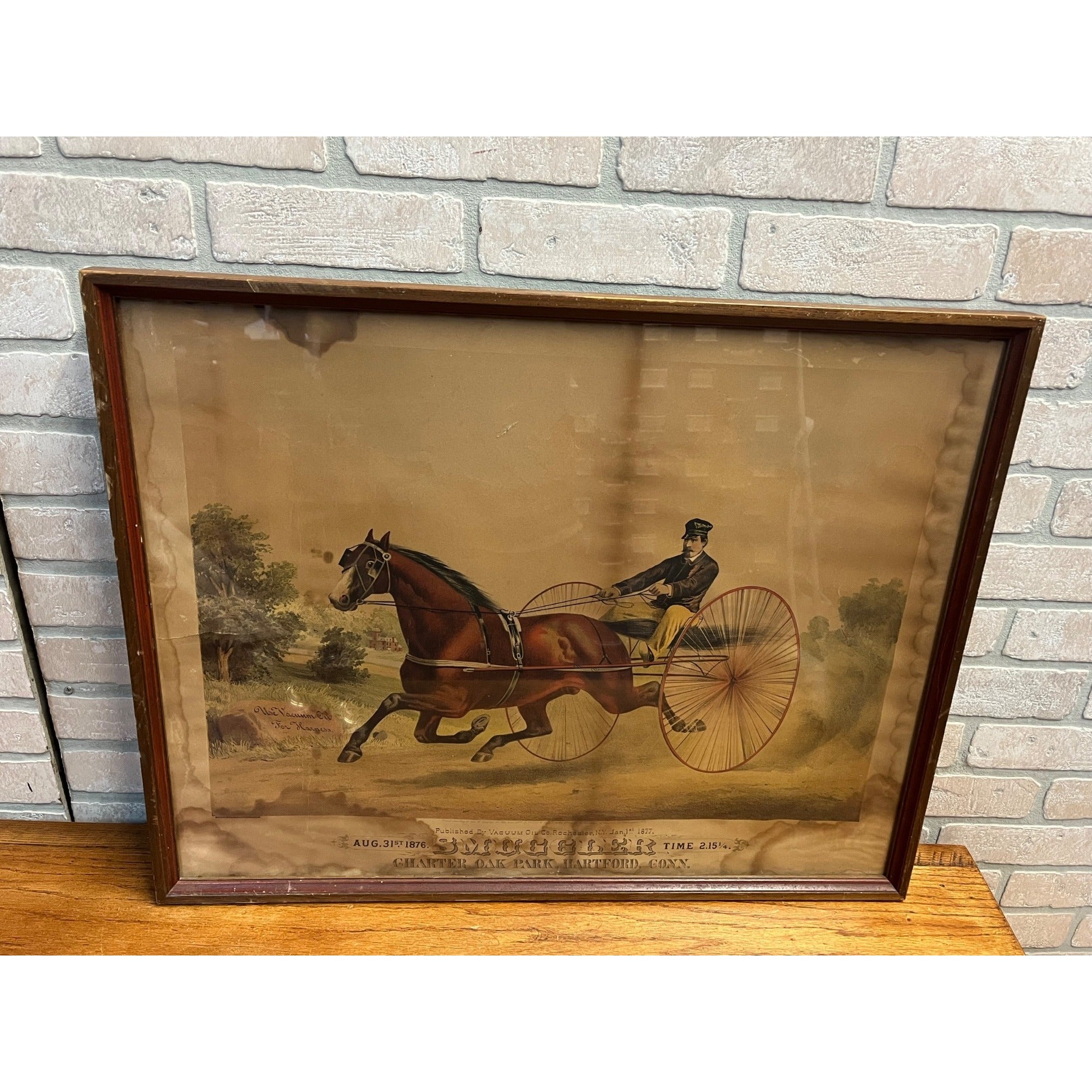 Antique 1876 Vacuum Oil Company Rochester NY Framed Litho Advertising Sign