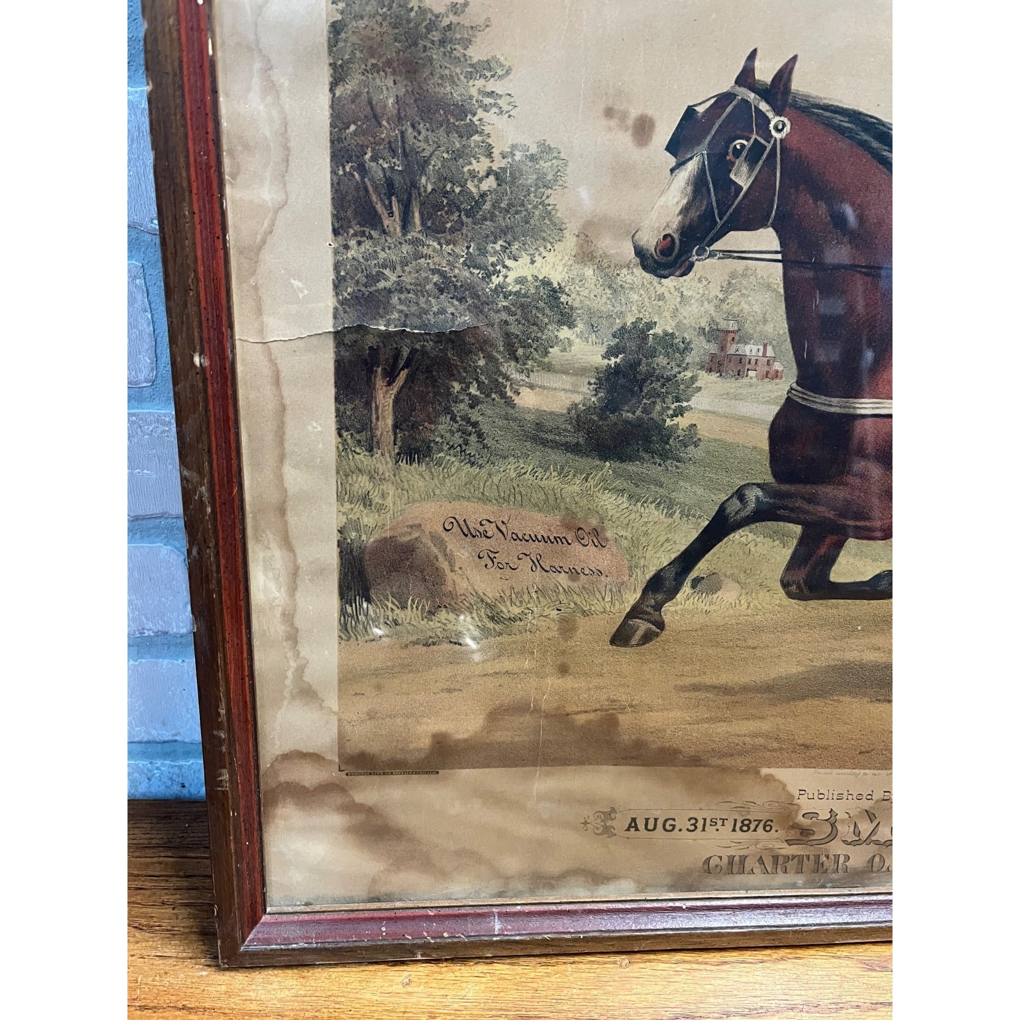 Antique 1876 Vacuum Oil Company Rochester NY Framed Litho Advertising Sign