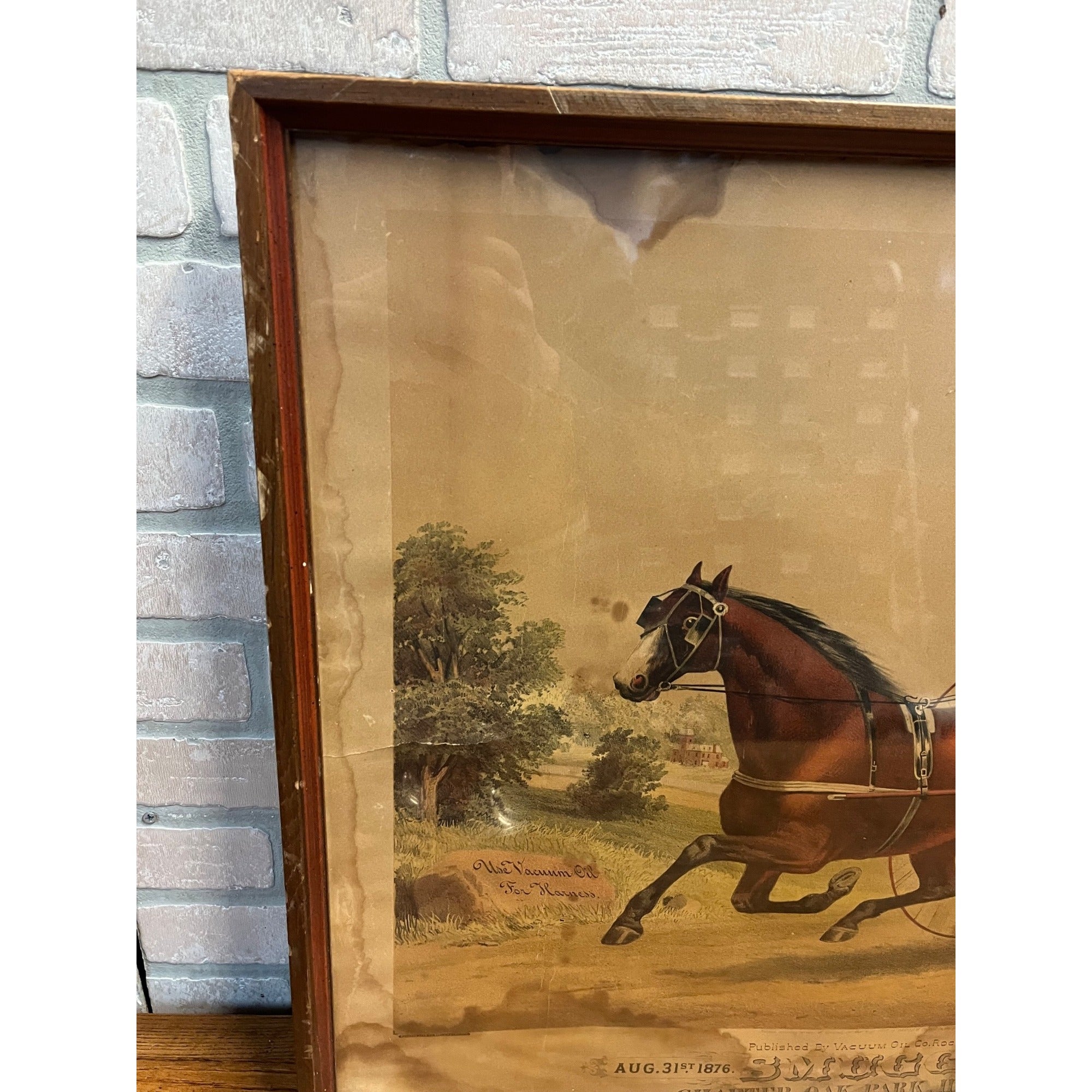 Antique 1876 Vacuum Oil Company Rochester NY Framed Litho Advertising Sign