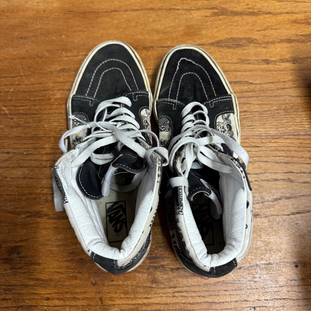 Vintage 2000s Vans Sk8-Hi Newspaper Print Shoes Black White Mens 9 Y2K