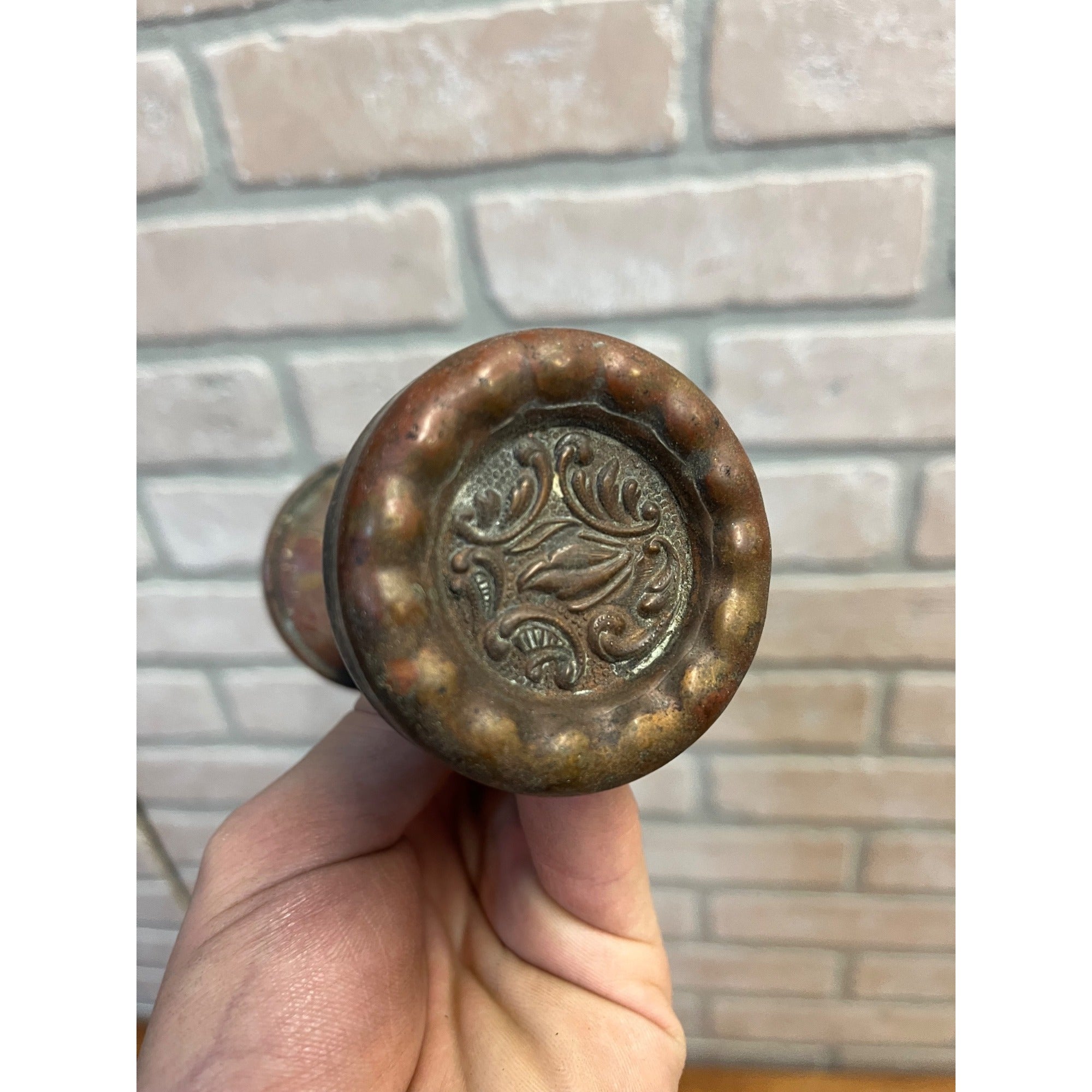 1890s Antique Reading Bronze Entry Eulalia Door Knob Set Rococo Asymmetrical