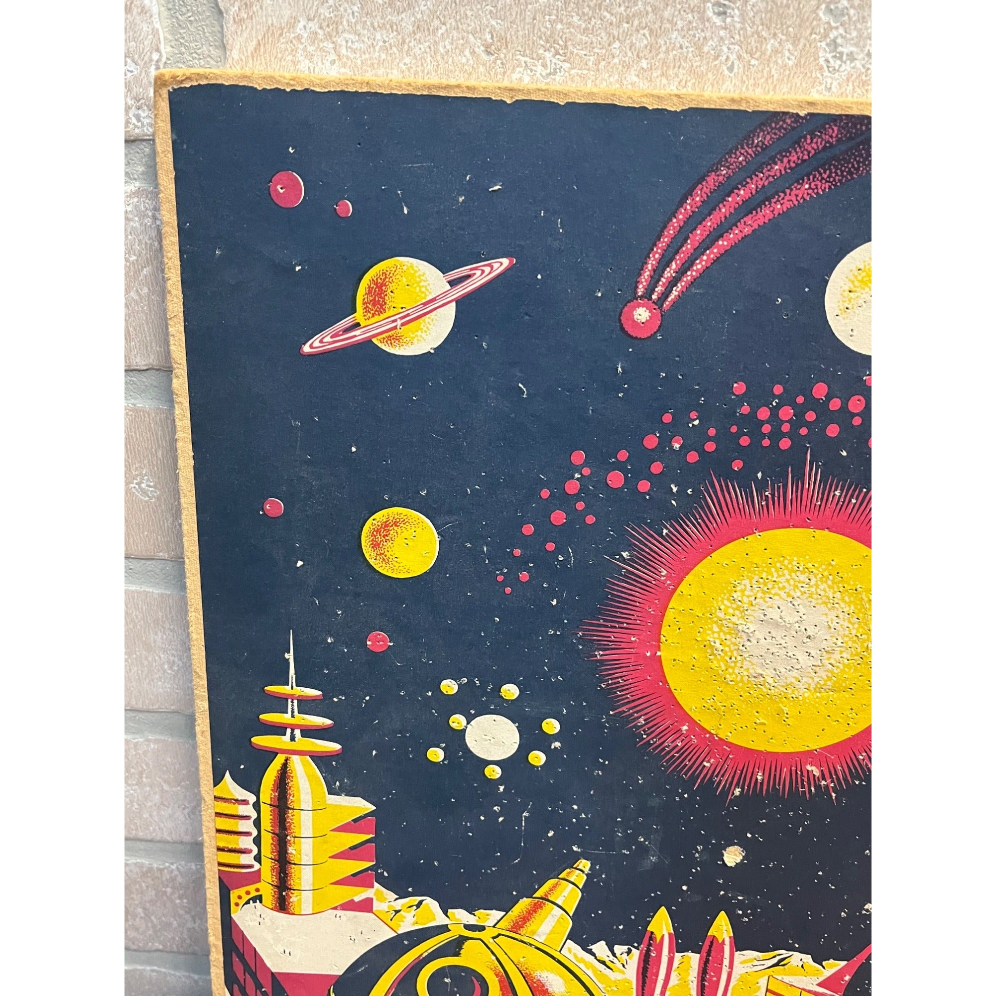 Vintage 1950's Amsco Rockets Away Space Station Dart Board Space Game w/ Darts