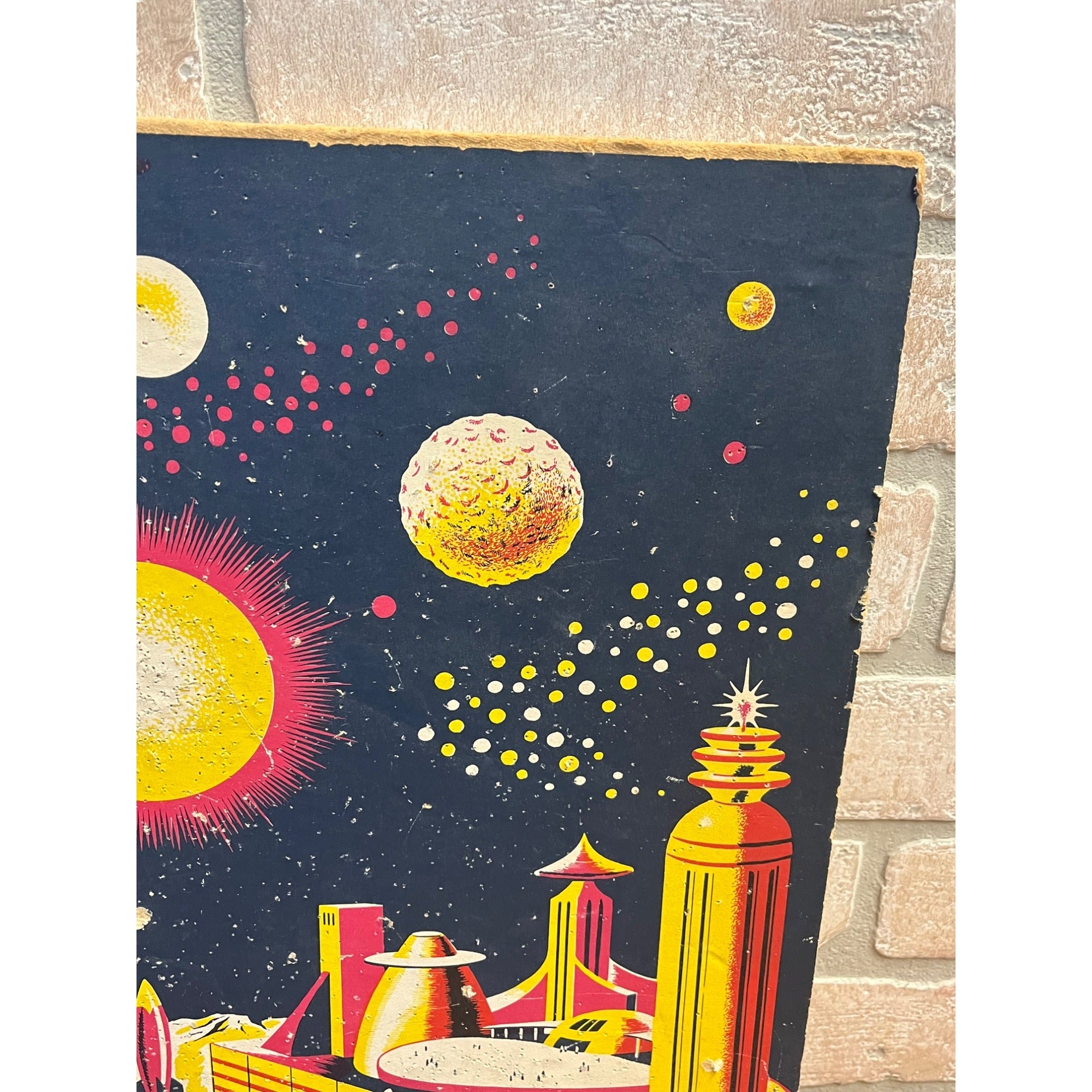 Vintage 1950's Amsco Rockets Away Space Station Dart Board Space Game w/ Darts