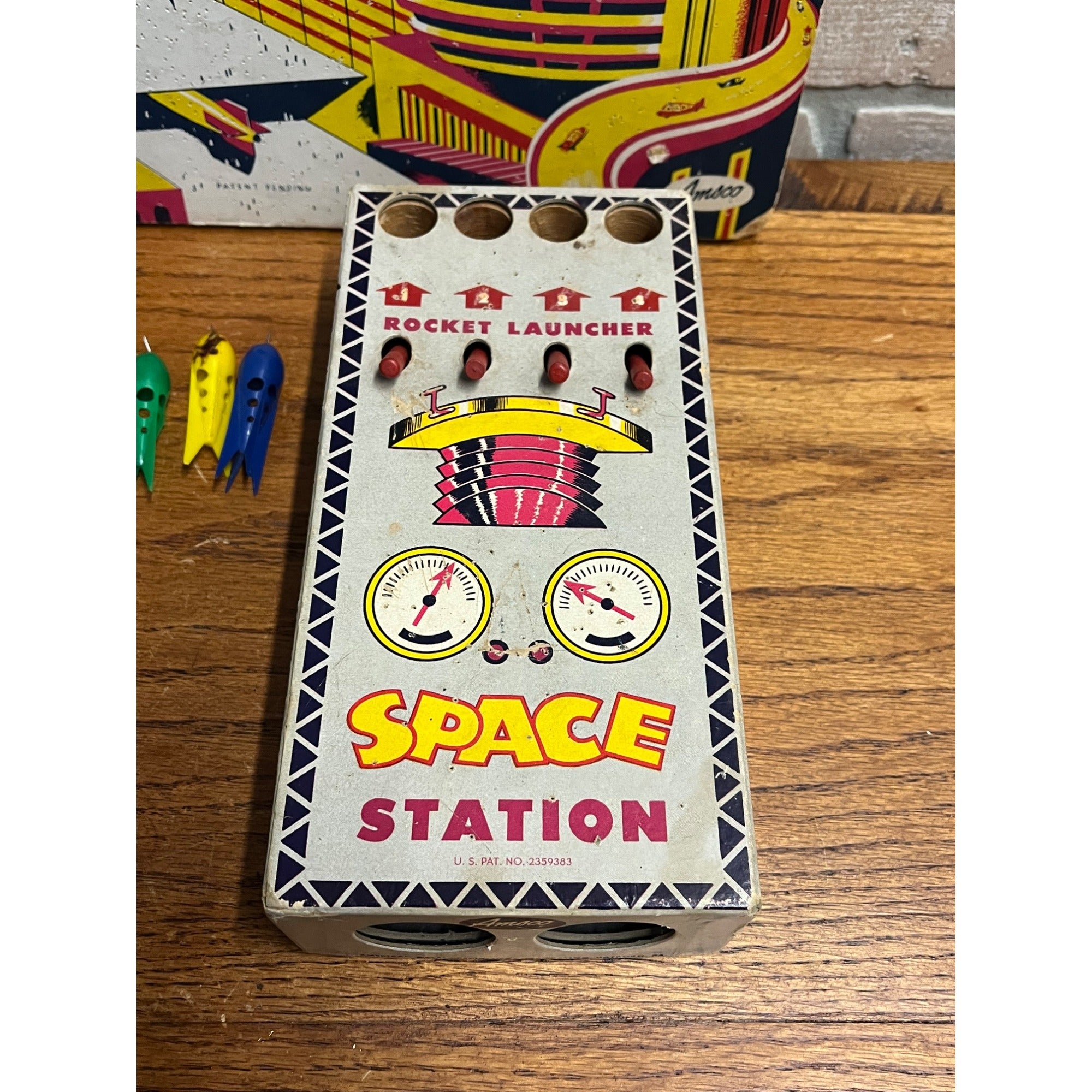 Vintage 1950's Amsco Rockets Away Space Station Dart Board Space Game w/ Darts