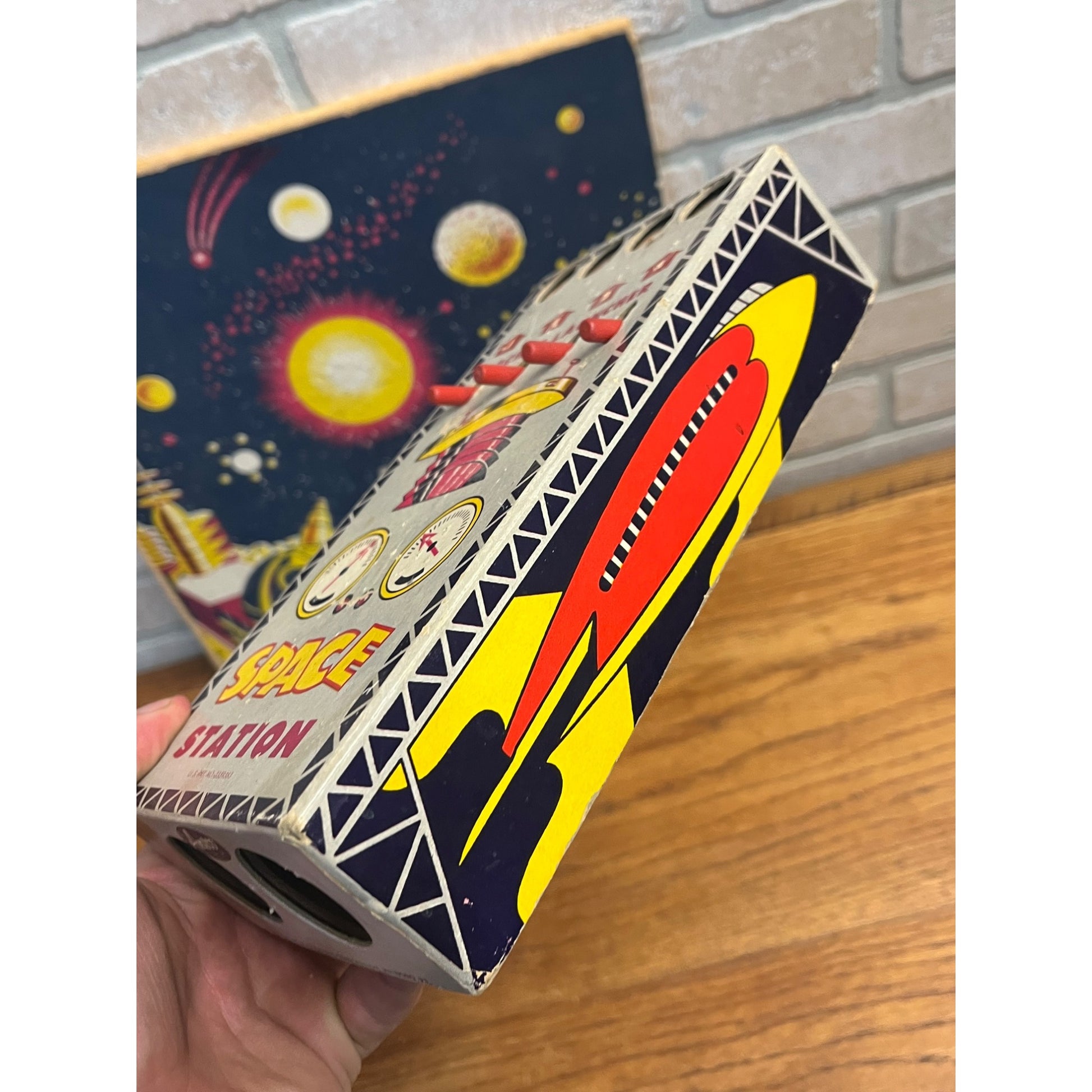 Vintage 1950's Amsco Rockets Away Space Station Dart Board Space Game w/ Darts