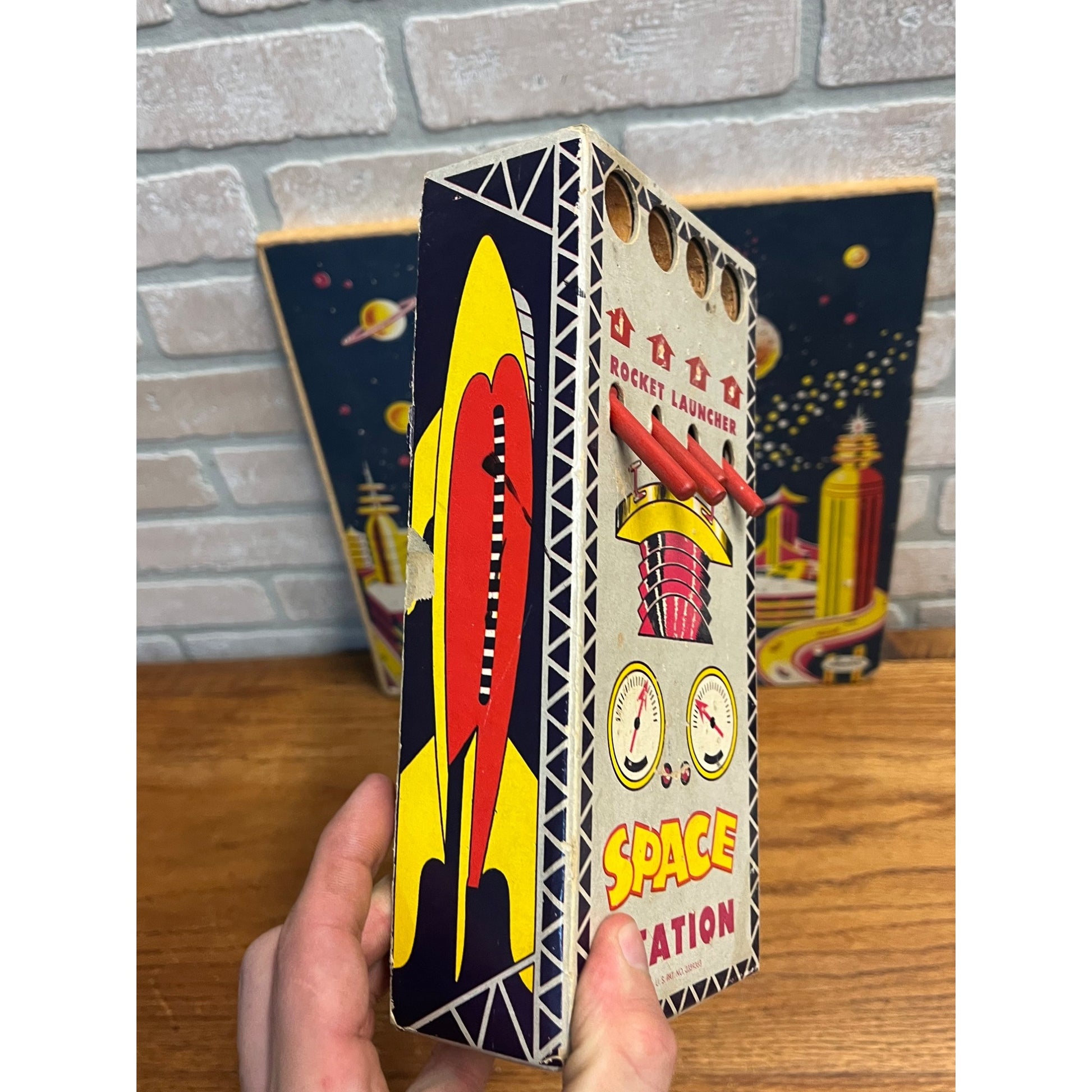 Vintage 1950's Amsco Rockets Away Space Station Dart Board Space Game w/ Darts