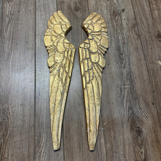 Vintage Pair of 24" Gold Gilt Wooden Angel Wings Christmas Decor 2ft