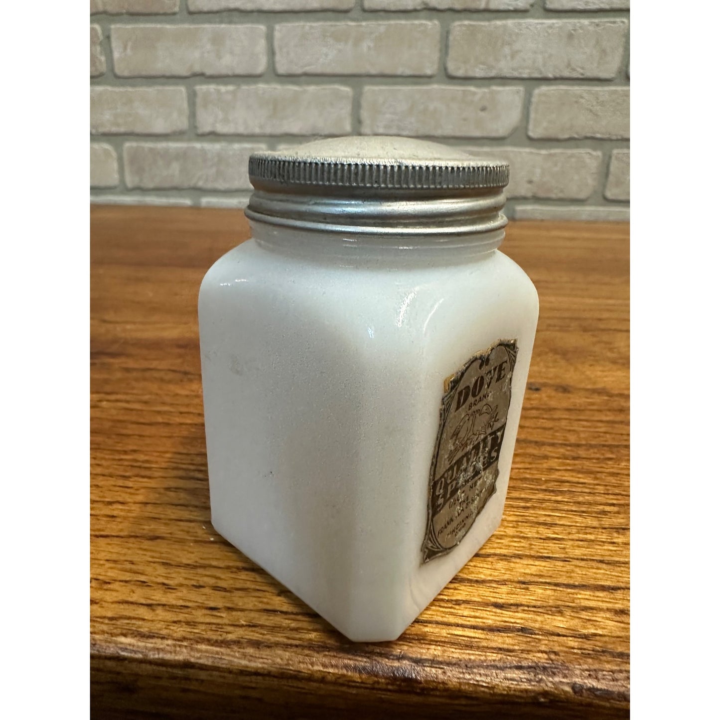 Vintage Allspice Frank Tea & Spice Co Dove Brand White Milk Glass 2 Oz Jar