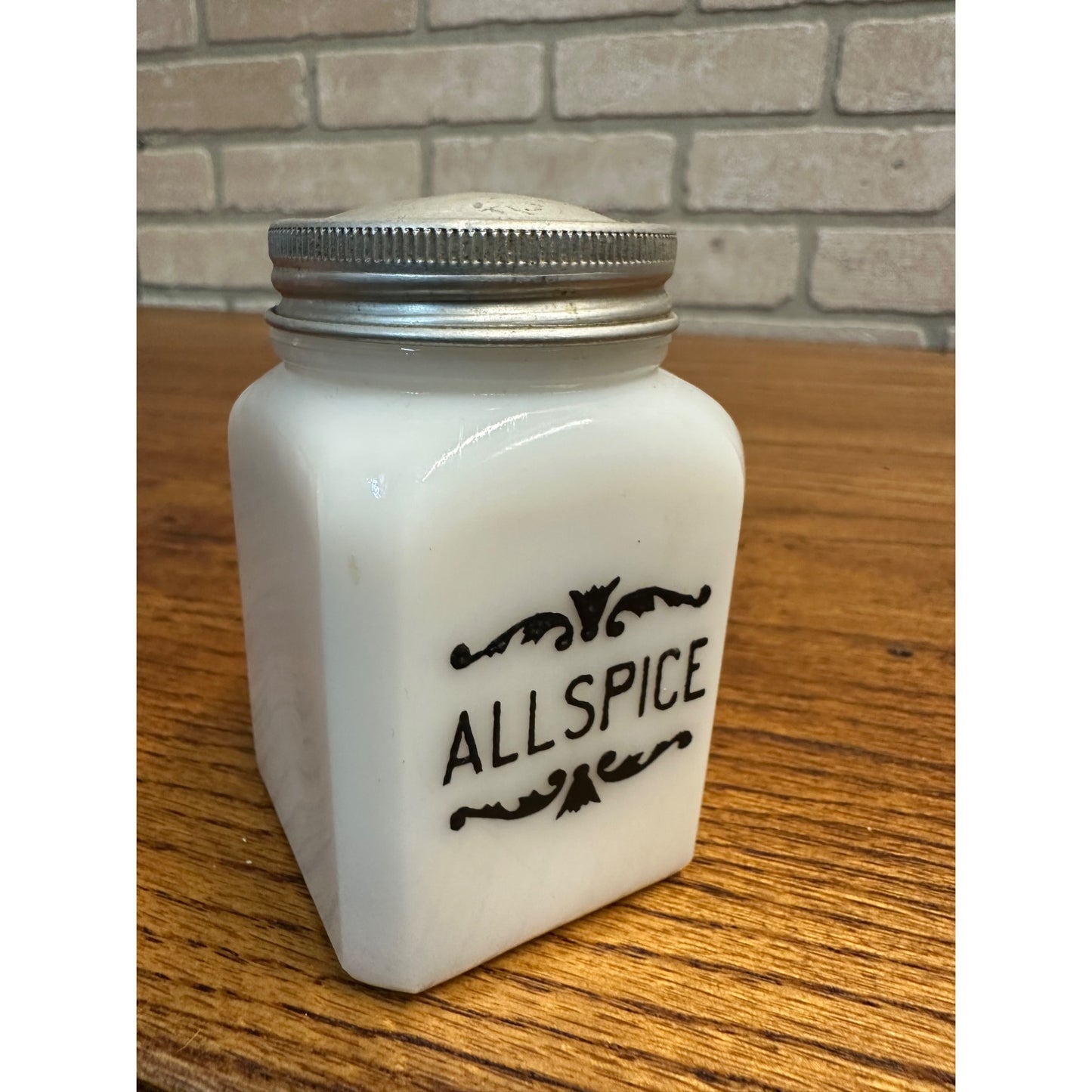 Vintage Allspice Frank Tea & Spice Co Dove Brand White Milk Glass 2 Oz Jar