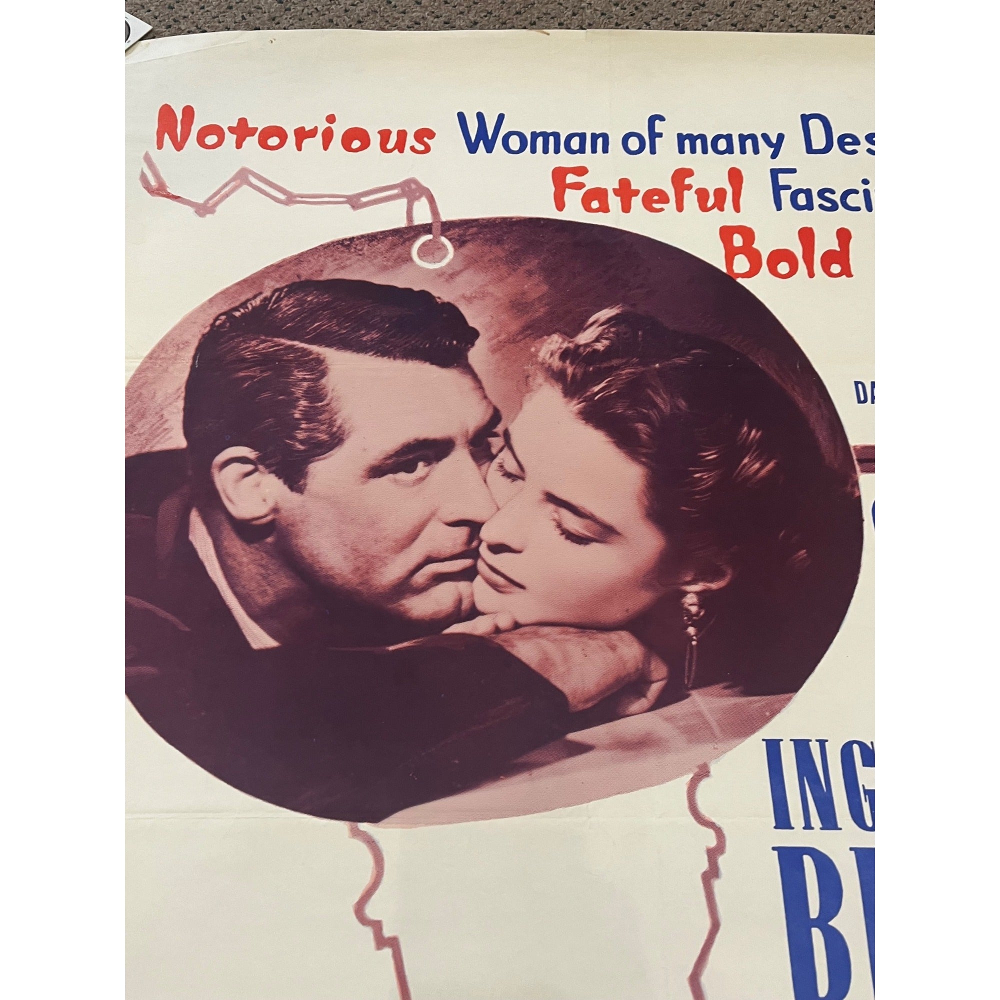 Vintage 1960s Alfred Hitchcock NOTORIOUS One-Sheet Original Movie Poster 27x41