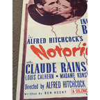 Vintage 1960s Alfred Hitchcock NOTORIOUS One-Sheet Original Movie Poster 27x41