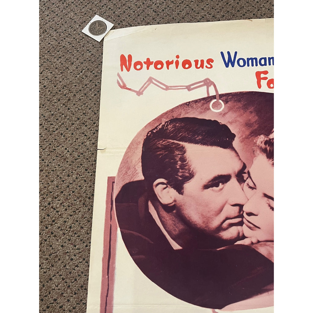 Vintage 1960s Alfred Hitchcock NOTORIOUS One-Sheet Original Movie Poster 27x41