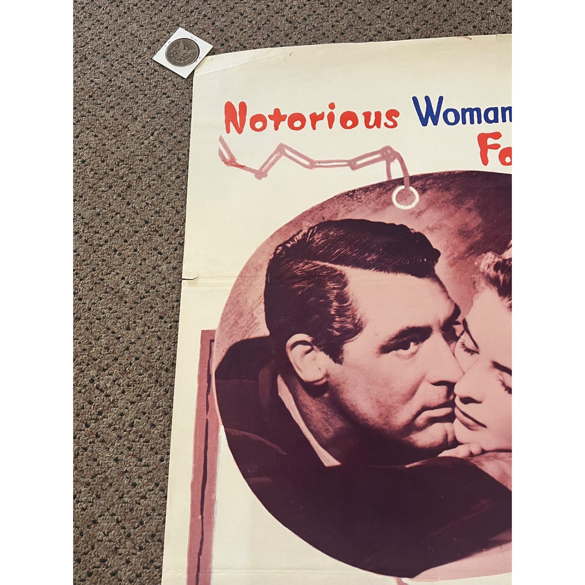 Vintage 1960s Alfred Hitchcock NOTORIOUS One-Sheet Original Movie Poster 27x41