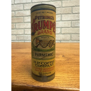 Petring’s Trumpet Brand Tumeric Spice Tin Round Cardboard St Louis Missouri
