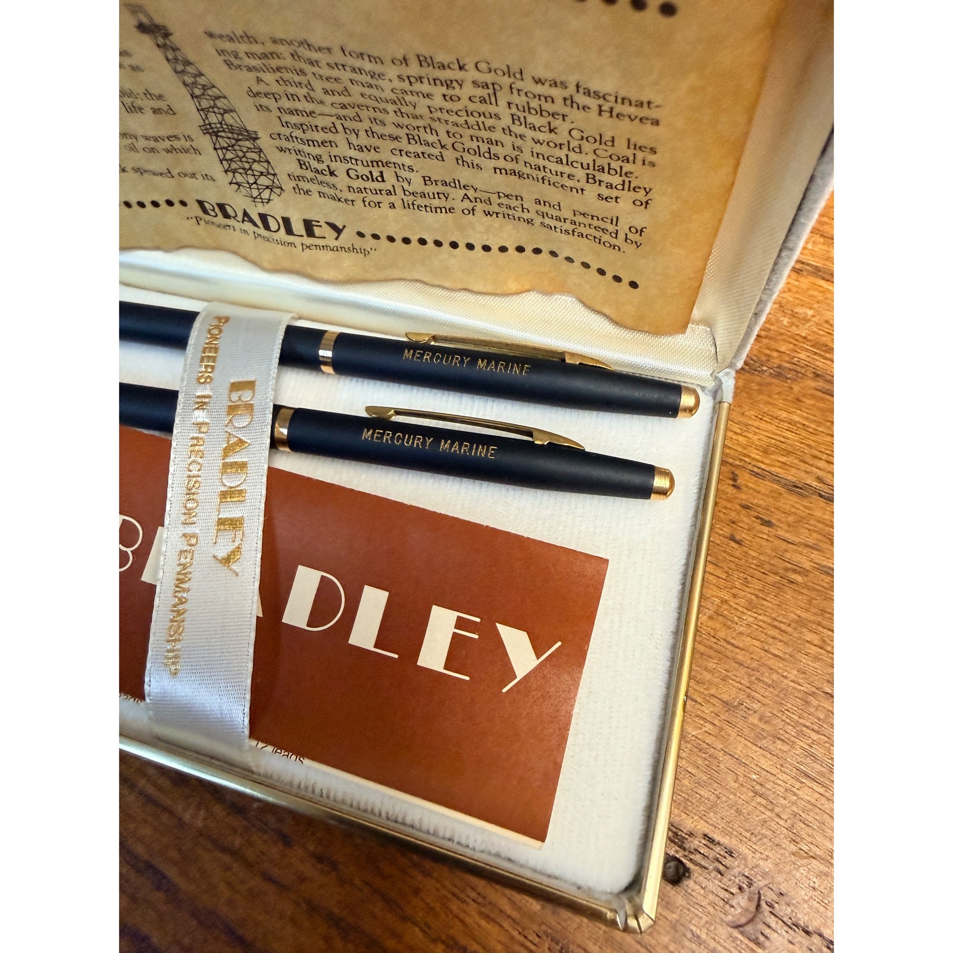 Vintage Mercury Marine Outboards Pen & Pencil Set --Bradley Black Gold - w/ Box