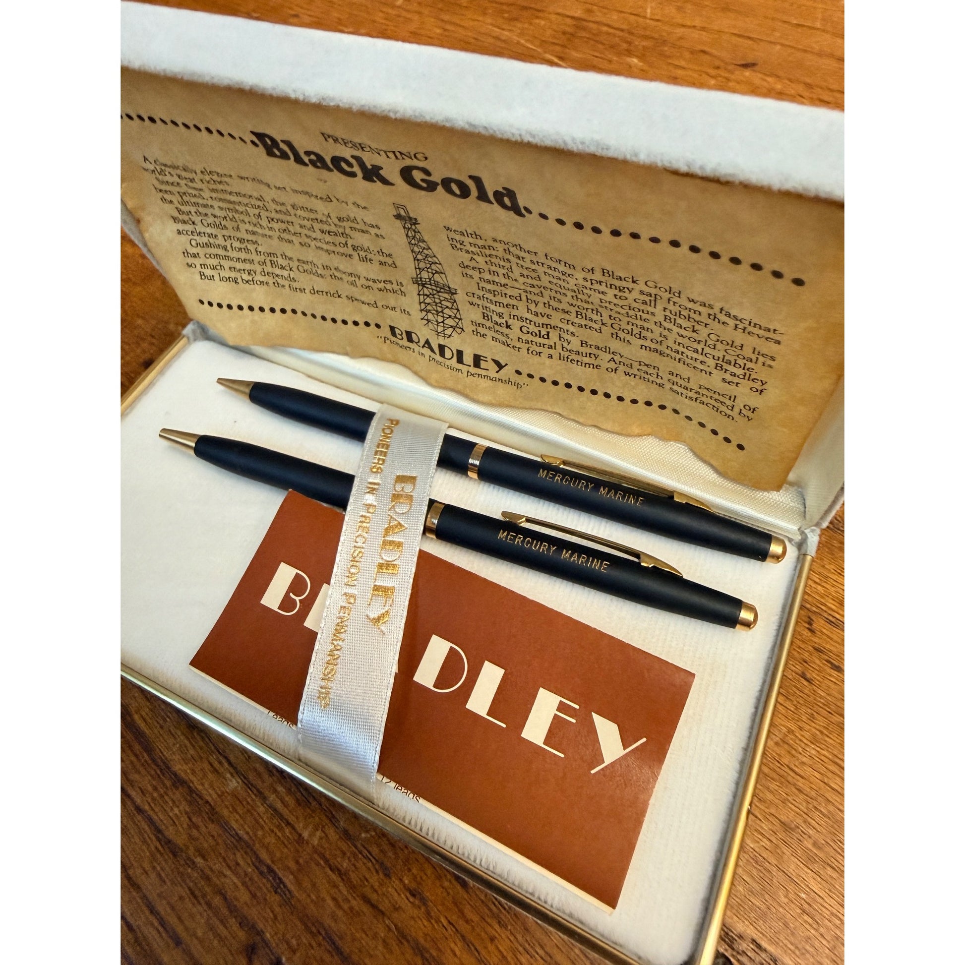 Vintage Mercury Marine Outboards Pen & Pencil Set --Bradley Black Gold - w/ Box