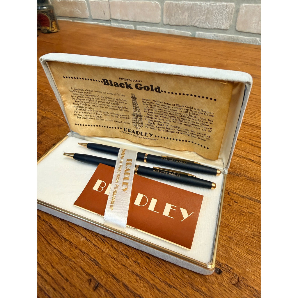 Vintage Mercury Marine Outboards Pen & Pencil Set --Bradley Black Gold - w/ Box