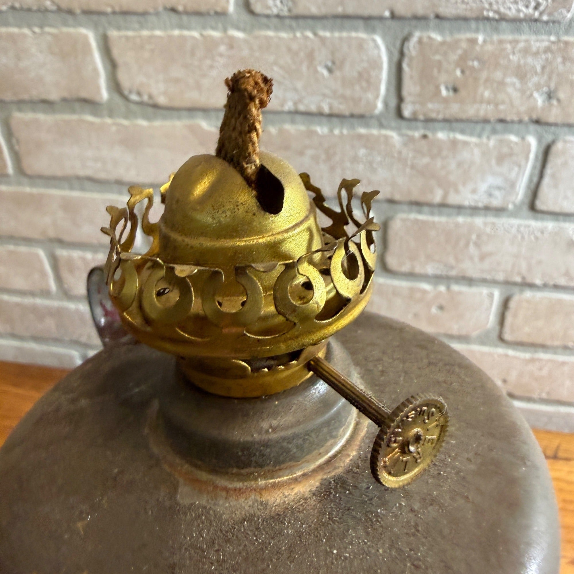 Vintage Miniature Oil Hurricane Lamp Metal Tin Font Sterling Brand USA